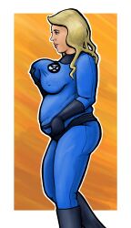 1girls belly big_belly big_breasts blonde_hair bodysuit breasts chubby dabsdk fantastic_four female female_only grabbing_own_breast human human_only invisible_woman light-skinned_female light_skin marvel mature mature_female nipple_bulge skintight solo sue_storm weight_gain