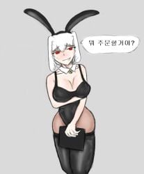 breasts bunny_ears bunny_girl bunnysuit korean_text lobotomy_corporation myo_(lobotomy_corporation) project_moon tagme