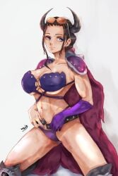 beast_pirates_(cosplay) belt black_hair cape female female_only glove horns huge_breasts nico_robin one_piece purple_panties qaismelon solo_female sunglasses sunglasses_on_head toned_female white_background