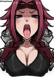 1girls big_breasts blue_eyes blush cleavage code_geass female kallen_stadtfeld open_mouth red_hair solo tomodachi_(tomofanart) tongue upper_body