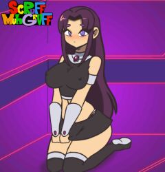 2d 2d_animation animated black_clothing blackfire dc dc_comics flashing komand'r panties purple_hair scruffmuhgruff skirt_lift skirt_up tagme teen_titans white_panties