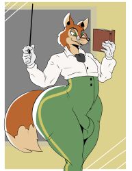 "honest"_john_foulfellow 2022 a-side anthro ascot big_ass book bottomwear bulge canid canine clothed clothing countershading detailed_bulge disney eyewear fangs femboy fox fur glasses gloves green_eyes handwear hi_res holding_book holding_object holding_stick huge_ass looking_at_book looking_at_object male male_only mammal open_mouth pants pinocchio shirt solo standing stick thick_thighs tongue topwear whiskers wide_hips