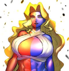 1girls abs blonde_hair blue_skin breasts capcom cleavage colored_skin dancho_no_mori female female_only genderswap_(mtf) gill huge_breasts long_hair red_skin rule_63 solo street_fighter street_fighter_iii street_fighter_iii:_3rd_strike street_fighter_iii_(series) yellow_eyes