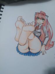 blue_skirt doki_doki_literature_club feet foot_fetish monika_(doki_doki_literature_club) royalmcgun77