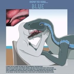 bestiality blue_(jurassic_world) bodily_fluids dinosaur dromaeosaurid drooling duo female human jurassic_park jurassic_world kissing mammal reptile saliva scalie tallion theropod tongue universal_studios velociraptor zoophilia