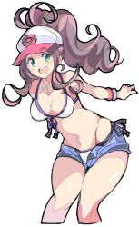 1girls 2022 alternate_eye_color bikini_top booty_shorts breasts brown_hair enpe female female_only green_eyes hat hilda_(pokemon) hips jean_shorts large_breasts light-skinned_female light_skin long_hair long_ponytail nintendo open_shorts pokemon pokemon_bw ponytail short_shorts shorts slim_waist smile thick_thighs thighs white_hat wide_hips