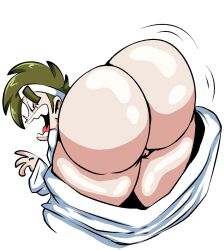 1girls algae_(nasty_spaghjetti) ass ass_focus big_ass exposed_ass green_hair headband huge_ass karate_gi nasty_spaghjett oc original original_character pants_down pussy_peek shiny_ass shiny_skin surprised thick_thighs thighs wardrobe_malfunction