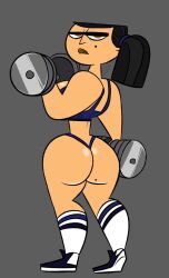 1girls ass athletic athletic_female beauty_mark bicep_curl big_ass big_breasts big_butt black_hair bra cartoon_network commission commissioner_upload dumbbell dumbbells eva_(tdi) exercise female female_focus female_only fit fit_female fresh_tv full_body g-string green_eyes hourglass_figure looking_at_viewer mole mole_on_ass muscular muscular_female pixelzsinful ponytail shoes socks solo solo_female solo_focus sport sports_bra teletoon thick_ass thick_lips thick_thighs thong total_drama_island unamused unibrow weightlifting workout