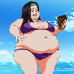 1girls 20th_century_fox american_dad artist_name bandana bbw belly big_belly big_breasts bikini black_hair breasts cake canon_weight_gain chocolate_cake chunkerchunks daughter disney eating eating_cake female floral_print food hand_on_hip hayley_smith light-skinned_female obese overweight peace_symbol_necklace print_headband purple_bikini sagging_breasts teenage_girl teenager thick_arms thick_thighs thighs weight_gain