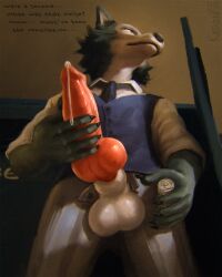 animal_genitalia animal_penis anthro balls beastars big_penis bodily_fluids canid canine canine_penis canis clothing cum erection genital_fluids genitals hi_res katarhein knot leaking_cum leaking_precum legoshi_(beastars) locker_room male male_only mammal masturbation money penis precum school_uniform solo tall thick_penis uniform wolf