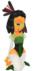 1boy 2022 curvy femboy gloves green_clothing green_sclera jembbrowm looking_at_viewer male male_only multicolored_hair murch one_eye open_mouth orange_skin posing simple_background splatoon splatoon_3 thick_thighs thighhighs transparent_background