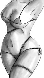 ass breasts chains karma_(artist) oc sketch thick_thighs tied_up