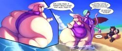 2018 ass bbw beach belly belly_bulge belly_button bikini black_hair breasts claws dialogue dog_ears dog_girl dog_tail elise_(mysterydad) english english_text eyebrows_visible_through_hair female_focus female_only gigantic_ass gigantic_thighs green_hair hair_over_one_eye hips huge_ass huge_belly huge_breasts hyper hyper_ass hyper_thighs long_hair looking_back mysterydad navel overweight overweight_female paws pink_hair red_eyes short_hair speech_bubble ssbbw sun_hat swimsuit swimwear tail tentacle text thick_ass thick_thighs thighs wide_hips