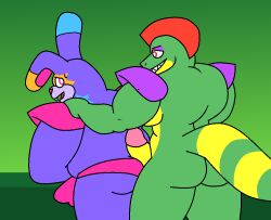 alligator alligatorid ass boner clothed crocodile crocodilian crocodylid erect_penis erection fangs five_nights_at_freddy's five_nights_at_freddy's:_security_breach gay glamrock_bonnie_(fnaf) green_body green_skin looking_back looking_back_at_partner male_only mammal montgomery_gator_(fnaf) muscular muscular_male open_mouth overweight overweight_male partially_clothed penis_awe penis_on_ass pink_eyes purple_body purple_fur red_eyes red_hair reptile sharp_teeth shoulder_pads smile tail two_tone_body two_tone_fur two_tone_skin two_tone_tail underwear yaoi