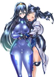 2girls alternate_costume ass_visible_through_thighs blue_eyes blue_hair bodysuit breasts closed_eyes cynthia_(fire_emblem) female female_only fingerless_gloves fire_emblem fire_emblem_awakening gloves hug large_breasts long_hair lucina_(fire_emblem) masachuza masachuza86 medium_breasts medium_hair multiple_girls nintendo siblings sisters smile twintails very_long_hair wholesome