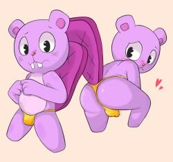 anus ass balls beaver blush clothed clothing freckles genitals happy_tree_friends heart hi_res male male_only mammal nicholas_(artist) partially_clothed penis presenting presenting_hindquarters rodent solo thong toothy_(htf) underwear