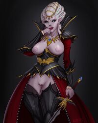 blue_eyes breasts functionally_nude inkary isabella_von_carstein light-skinned_female looking_at_viewer nipples pussy thighhighs vampire warhammer_(franchise) warhammer_fantasy white_hair