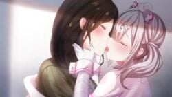 2girls animated blush closed_eyes fluids french_kiss gloves kissing light-skinned_female light_skin lowres mp4 nijisanji nurse shirayuki_tomoe sound sukoya_kana tagme tongue tongue_out video virtual_youtuber white_gloves xwu yuri