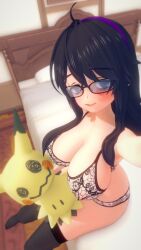 ass big_breasts glasses hex_maniac koikatsu lingerie mimikyu pinup pokemon tenguyurilove