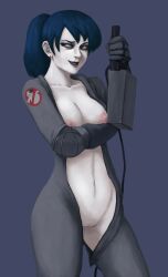 areolae big_breasts blue_eyes breasts busty dochyde extreme_ghostbusters female female_focus female_only ghostbusters goth goth_girl hourglass_figure jumpsuit kylie_griffin long_hair makeup navel nipples pussy shaved_pussy tagme vagina wardrobe_malfunction wide_hips