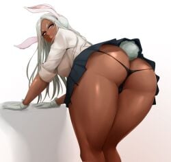 1girls alternate_version_available ass ass_cleavage bent_forward bent_over big_ass big_breasts big_butt bunny_ears butt_crack cameltoe dark-skinned_female dark_skin dat_ass female female_only gloves huge_ass huge_thighs lips long_hair miruko my_hero_academia nofuture panties pink_eyes revision rumi_usagiyama school_uniform schoolgirl skirt smile smiling solo thick_ass thick_thighs thighs uncensored underwear url voluptuous white_hair white_panties