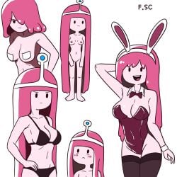 2022 adventure_time blush breasts bunny_ears bunnysuit cartoon_network cleavage female female_only fizzyspidercider nipples nude pasties pink_body pink_hair princess_bubblegum pussy swimsuit thighhighs thighs