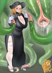 1girls 2022 big_breasts blonde_hair blue_eyes breasts cleavage consensual_tentacles curvaceous curvy female garter_belt garter_straps imminent_sex large_breasts light-skinned_female light_skin monster neone-x original tentacle tentacle tentacle_monster thick_thighs