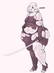 1girls bbw belly big_belly breasts chubby clothing fat female female_only light-skinned_female light_skin mofuuwafuwa monochrome nier nier:_automata overweight short_hair sketch solo solo_female standing thick_thighs torn_clothes white_hair yorha_a2