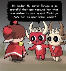 a_womenscareme_classic alternate_color anthro bulle_(bullelewds) bullelewds chibi color cult_of_the_lamb cultist english_text follower_(cult_of_the_lamb) fur furry lamb_(cult_of_the_lamb) marriage_proposal original_character robe text wool_(fur)