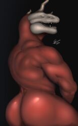 1boy ass gay hi_res humanoid inviting inviting_to_sex looking_back male male_only monster muscular nude presenting presenting_butt red_body red_skin sarquiat solo solo_focus thick_thighs