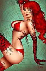 1girls big_breasts bikini_bottom carnage_(marvel) curvaceous curvy_body curvy_female curvy_figure female_focus female_only light-skinned_female light_skin long_hair marvel mary_jane_watson nathan_szerdy red_bikini_top red_hair red_stockings seductive_eyes seductive_look spider spider-man_(series) symbiote tagme voluptuous voluptuous_female