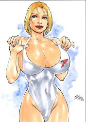 1girls alternative_bust_size big_breasts blonde_hair curvaceous curvy_body curvy_female curvy_figure dc_comics ed_benes_studio female_focus female_only iago_maia justice_society_of_america karen_starr leotard power_girl seductive_look short_hair solo_female solo_focus tagme voluptuous voluptuous_female