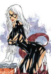 1girls big_breasts black_cat_(marvel) bulging_breasts curvaceous curvy_body curvy_female curvy_figure ed_benes_studio felicia_hardy female_focus female_only junior_maia long_hair looking_at_viewer marvel marvel_comics seductive_eyes seductive_look spider-man_(series) standing straight_hair symbiote tagme tongue_out venom_(marvel) voluptuous voluptuous_female white_hair