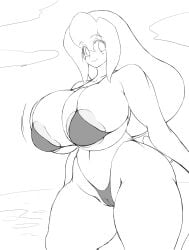 1girls android areola_slip areolae beach big_breasts bikini breasts cameltoe desuroguma female female_only huge_breasts iris_(mega_man) large_ass long_hair looking_at_viewer mega_man mega_man_x mega_man_x_dive micro_bikini monochrome nipples ponytail reploid robot robot_girl smile smiling_at_viewer solo solo_female solo_focus swimsuit tagme thick_thighs thighs very_long_hair wide_hips