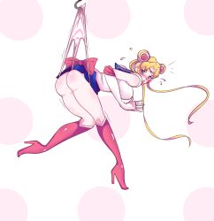 1girls ass big_ass big_breasts bishoujo_senshi_sailor_moon blush boots bubble_butt clothing embarrassed female female_only hanging_wedgie high_heel_boots high_heels hook huge_breasts knee_boots large_breasts panties sailor_moon skirt solo striped_panties topless upskirt usagi_tsukino vixiart wedgie