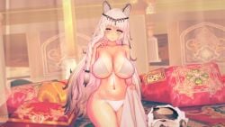 1girls arknights big_breasts bra breasts busty female female_only furry_tail huge_breasts koikatsu large_breasts leopard_ears long_hair navel panties pramanix_(arknights) snow_leopard snow_leopard_humanoid tail thick_thighs thighs umeakueri voluptuous white_hair white_panties