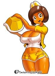 1girls 2022 4_eyes absurd_res artist_name bare_arms breasts brown_hair cleavage clothing eyebrows_visible_through_hair female female_only highres holding_object jacket koopa koopa_girl large_breasts looking_at_viewer mario_(series) micro_shorts midriff minus8 navel nintendo open_clothes open_jacket open_mouth orange_skin shell shirt short_hair short_shorts shorts simple_background sleeveless sleeveless_shirt smile solo super_mario_world tank_top thick_thighs thighs tongue url watermark white_background white_shirt yellow_eyes