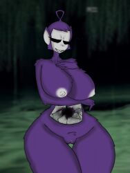 antenna anthro big_breasts chara_wantrp fluffy fur monster monster_girl rule_63 sharp_teeth slendytubbies smile teletubbies the_main_slendytubbies_cast_and_enemies thick_thighs tinky_winky tinky_winky_(slendytubbies) tv