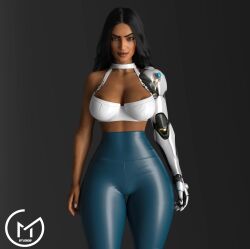 1girls 3d athletic big_ass black_hair blizzard_entertainment boob_window dark-skinned_female dark_skin female female_only fit_female gm_studios green_eyes heroine human indian indian_female large_ass large_breasts metal_arm overwatch robotic_arm satya_vaswani simple_background solo solo_female symmetra thick_thighs tight_clothing tight_pants wide_hips