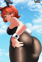 1girls 2d arezu_(pokemon) ass big_ass big_breasts big_butt breasts bunny_ears bunny_tail bunnysuit butt eye_contact female female_only game_freak grabbing_own_ass leotard looking_at_viewer nintendo pantyhose pokemon pokemon_(game) pokemon_legends:_arceus red_eyes red_hair short_hair sideboob sol-sama_d2 solo solo_female thick_thighs thighs