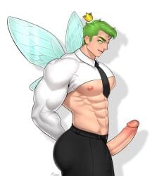 1boy abs alternate_version_available big_penis boner cosmo_cosma crop_top crown eight_pack erect_penis erection fairy green_eyebrows green_eyes green_hair hands_behind_back hard_on kappibara light-skinned_male looking_at_viewer male male_only muscles muscular muscular_male mythical nickelodeon nicktoons pecs penis_out shirt_lift side_view solo solo_male straight_hair the_fairly_oddparents tie twitter voluptuous white_background wings