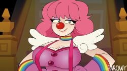 1girls :3 ace_attorney animated artist_name big_ass big_breasts blush bra capcom cleavage clown clown_girl edit female female_only geiru_toneido gloves gyakuten_saiban honking hourglass_figure huge_breasts looking_at_viewer parowy pink_hair rainbow_bra sound sound_effects stripping tagme video