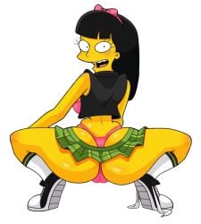 1girls adult aged_up ass_cleavage black_hair butt_crack grown_up jessica_lovejoy pink_ribbon pink_thong shoes shoes_untied the_simpsons twerking vercomicsporno