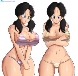 1girls 2022 arms_crossed arms_under_breasts bikini bikini_bottom bikini_top black_hair blue_eyes busty dragon_ball dragon_ball_z female female_only francis_slv large_breasts looking_at_viewer navel pussy_visible_through_clothes slim_waist solo solo_female thick_thighs twintails twintails videl wide_hips