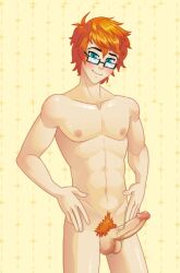 1boy anon_(blush_blush) balls big_penis blush_blush game_cg gay ginger glasses male muscular muscular_male penis pubic_hair sad_panda_studios solo veiny_penis