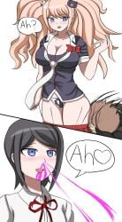 accidental_exposure assisted_exposure blush breasts cleavage danganronpa danganronpa:_trigger_happy_havoc danganronpa_1 implied_incest incest jjackjjack junko_enoshima large_breasts mukuro_ikusaba naegi_makoto nosebleed panties smooth_skin thick_thighs thighs unseen_male_face