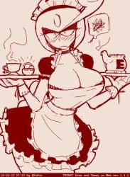 2d apron cleavage clothing female flustered fupoo helmet huge_breasts large_breasts looking_at_viewer maid mega_man mega_man(classic) mega_man_9 mermaid mermaid_tail questionable_consent robot robot_girl robot_master rockman serving_tray sketch splash_woman