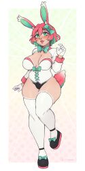 1girls blush bonnie_(rizdraws) bunny_ears bunny_girl bunny_tail clothing corset female female_only full_body gloves green_eyes green_hair hi_res looking_at_viewer medium_hair neck_ribbon octentai_(artist) original pink_hair red_lips smiling_at_viewer solo solo_female thick_thighs thighhighs two_tone_hair white_thighhighs