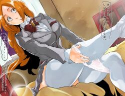 1girls bleach huge_breasts inoue_orihime maxi orange_hair school_uniform