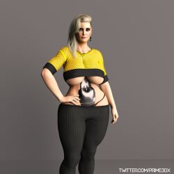 1girls 3d 3d_(artwork) belly belly_button big_breasts breasts busty cybernetics cyberpunk_2077 female female_only grey_hair hand_on_hip huge_breasts large_breasts looking_at_viewer makeup mature_female milf panties pose posing prime3dx rogue_amendiares skimpy skimpy_clothes solo solo_focus thick_hips underboob voluptuous wide_hips